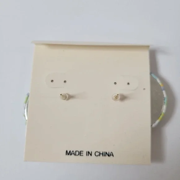 Olivia Welles Large Round Woven Button Post Pastel Earrings Coastal Grandma - - Picture 3 of 4